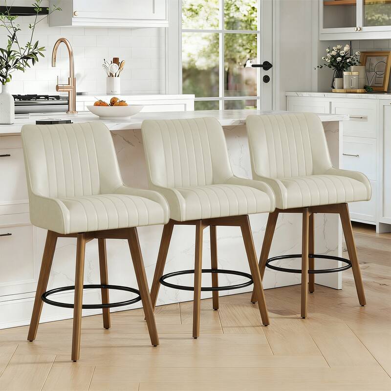 26" Faux Leather Upholstered Wood Swivel Counter Stool Set of 3 or 4 - 38.8"H x 20.5"W x 21.7"D