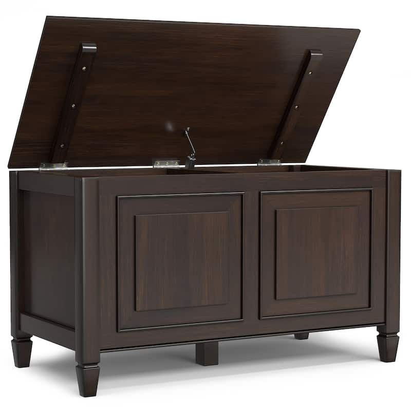 WYNDENHALL Hampshire Solid Wood Small Storage Bench Trunk and Storage Cabinet in Dark Chestnut Brown