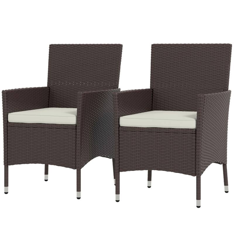 Dark Coffee Wicker Rattan Chairs with Cream Cushions, Set of 2 - 24.5" W x 24.75" D x 34.75" H - Dark Coffee-Cream White