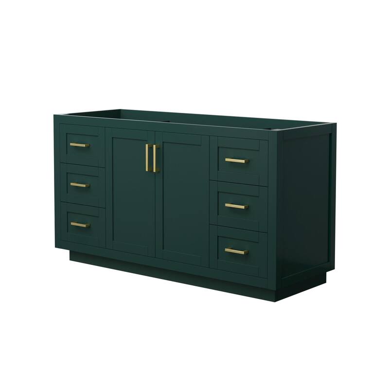 Wyndham Collection Miranda 60" Single Free Standing Vanity Cabinet - Green / Brushed Gold Hardware