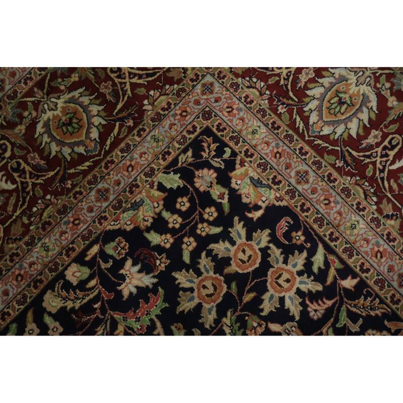 Hand Knotted Oriental 100% Wool Carpet Traditional All-Over Navy Blue & Blues Tabriz Area Rug - 14' 1'' X 9' 9''