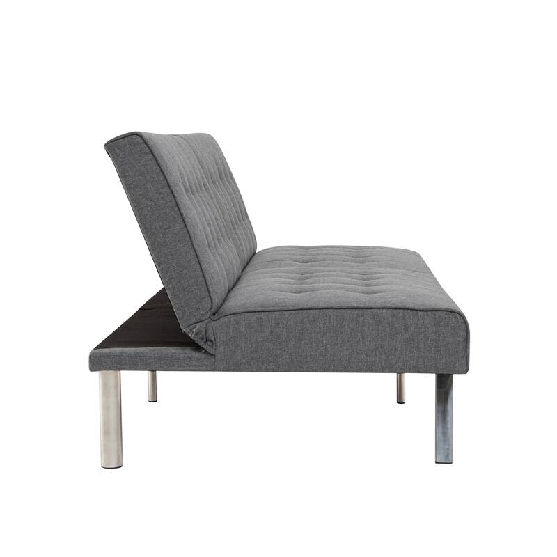 Tufted Mid-Century Modern Split Back Futon Sofa Couch Bed with Chrome Legs