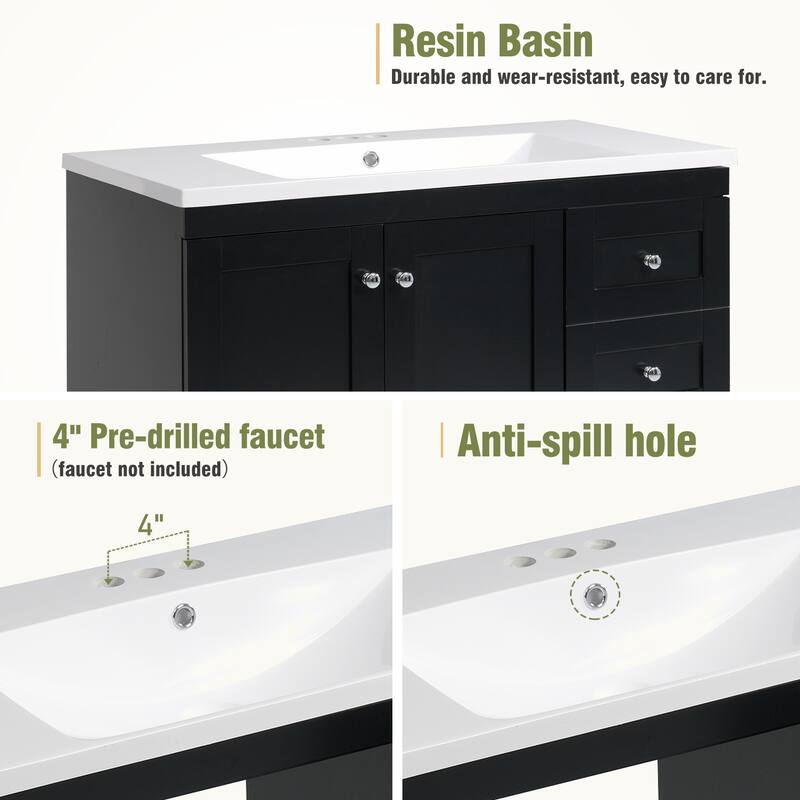 36 inch MDF Freestanding Bathroom Vanity Set with Integrated Resin Sink with Soft Close
