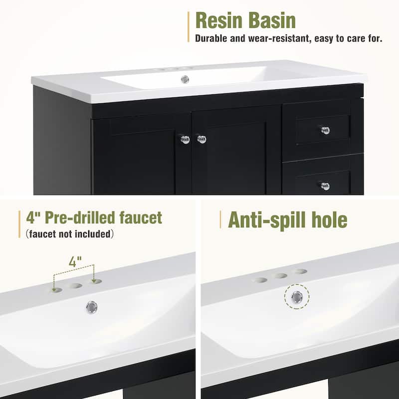 GDFStudio - Vega Wood & Ceramic 36" Shaker Style Bathroom Vanity with Sink, 4 Drawers & 2 Doors