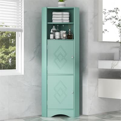 Freestanding Bathroom Corner Cabinet with Doors and Adjustable Shelves