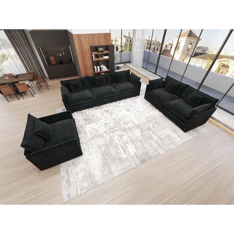 Modern Living Room Set, Upholstered Chenille Sofa with Pillows for Living Room, Chenille