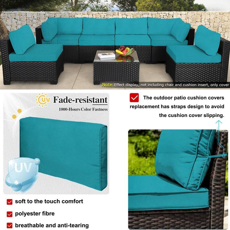 Outdoor Patio Cushion Covers Replacement, Waterproof Furniture Cushion Slipcovers, for Wicker Rattan Sectional Couch Chair