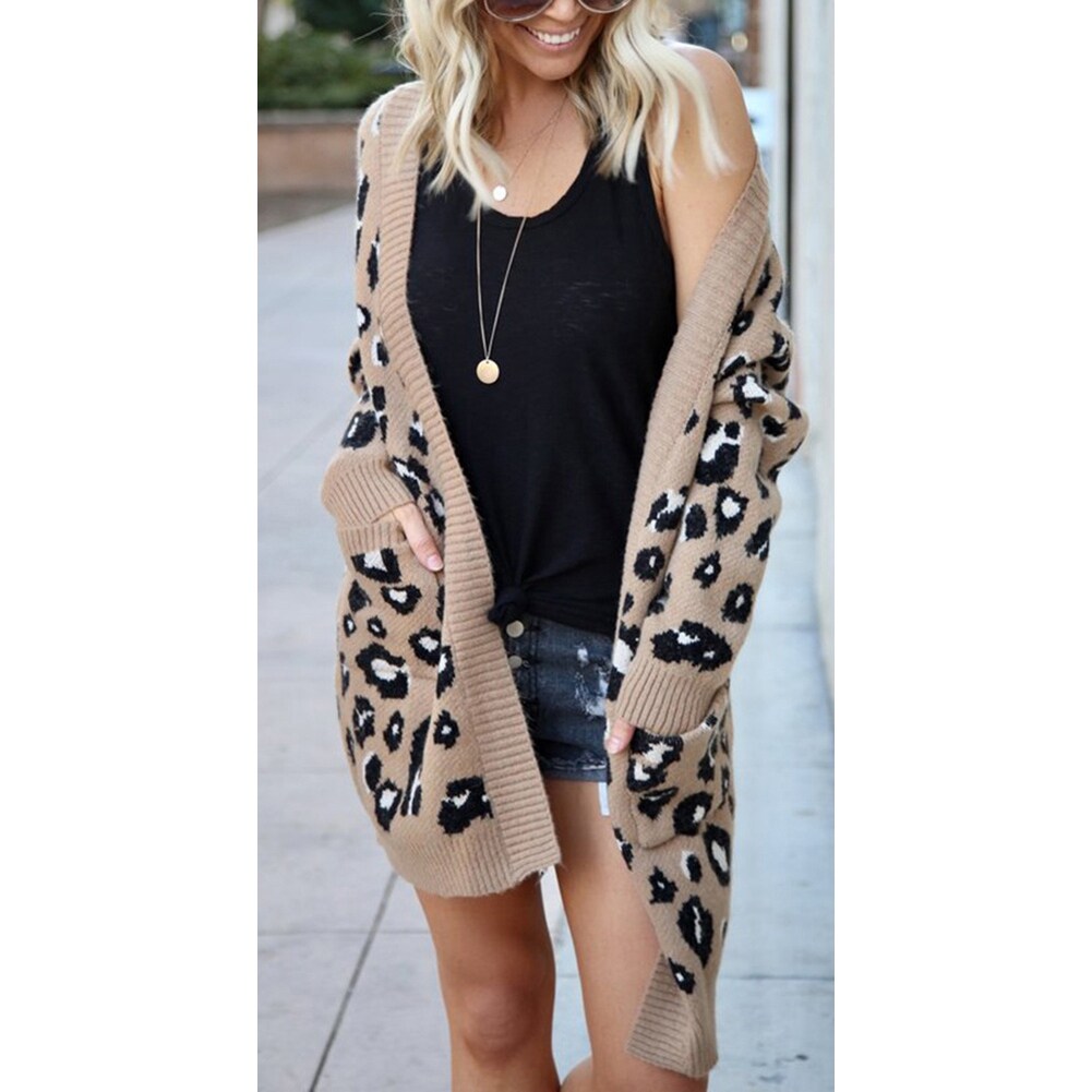 leopard long cardigan sweater
