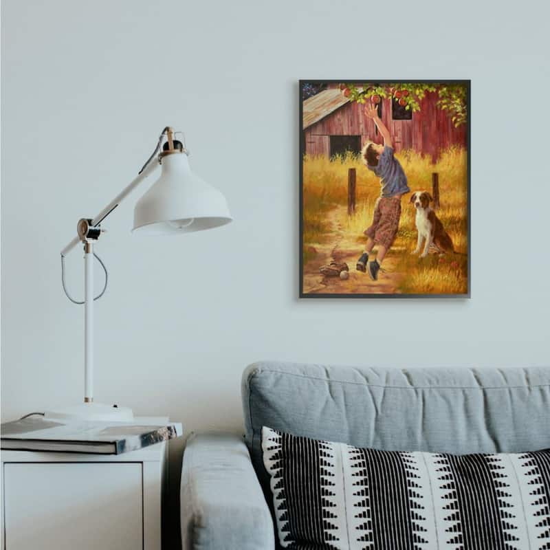 Stupell Boy Jumping for Autumn Farm Apple with Dog Framed Wall Art