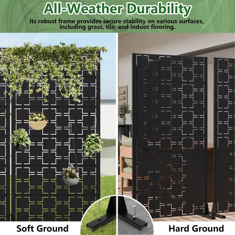 Outdoor Freestanding Metal Privacy Screen Decorative Garden Fence Set of 2