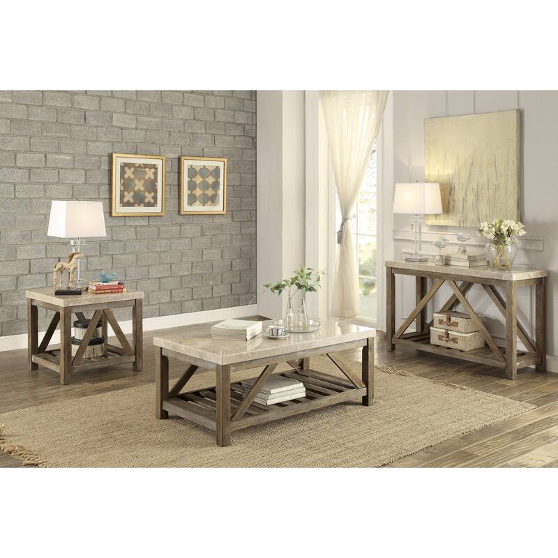 1pc Sofa Table with Bottom Shelf Marble Top