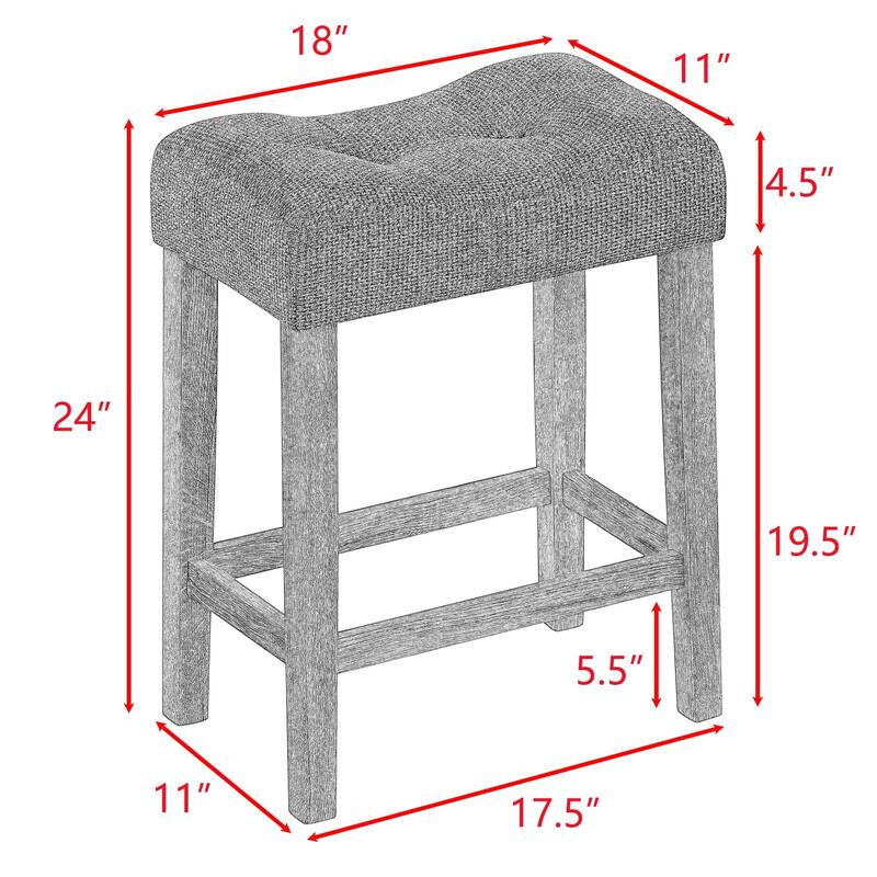4-Piece Industrial Bar Table Set with Upholstered Stools, Grey Black Coffee Table Side Table with Wood Legs