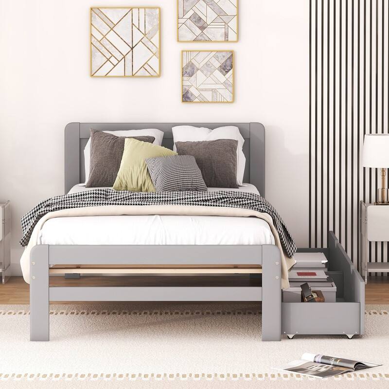 Modern Design Twin Size Platform Bed Frame with 2 Drawers