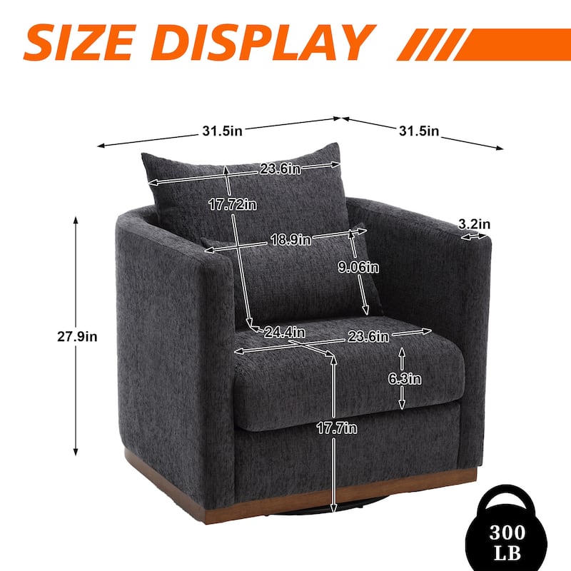 Chenille Upholstered 360 Degree Swivel Round Barrel Chair for Living Room