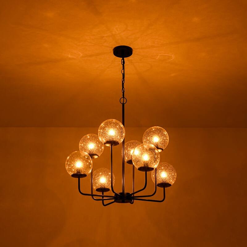 Modern 2-Tier Seeded Glass Globe Bubble Round Chandelier 27in Width
