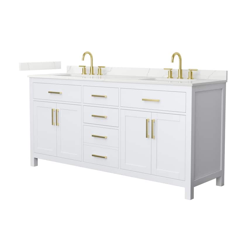 Wyndham Collection WCG2424-72D-QTZ-US3MXX Beckett 72" Free Standing - White / Giotto Quartz Top / Brushed Gold Hardware