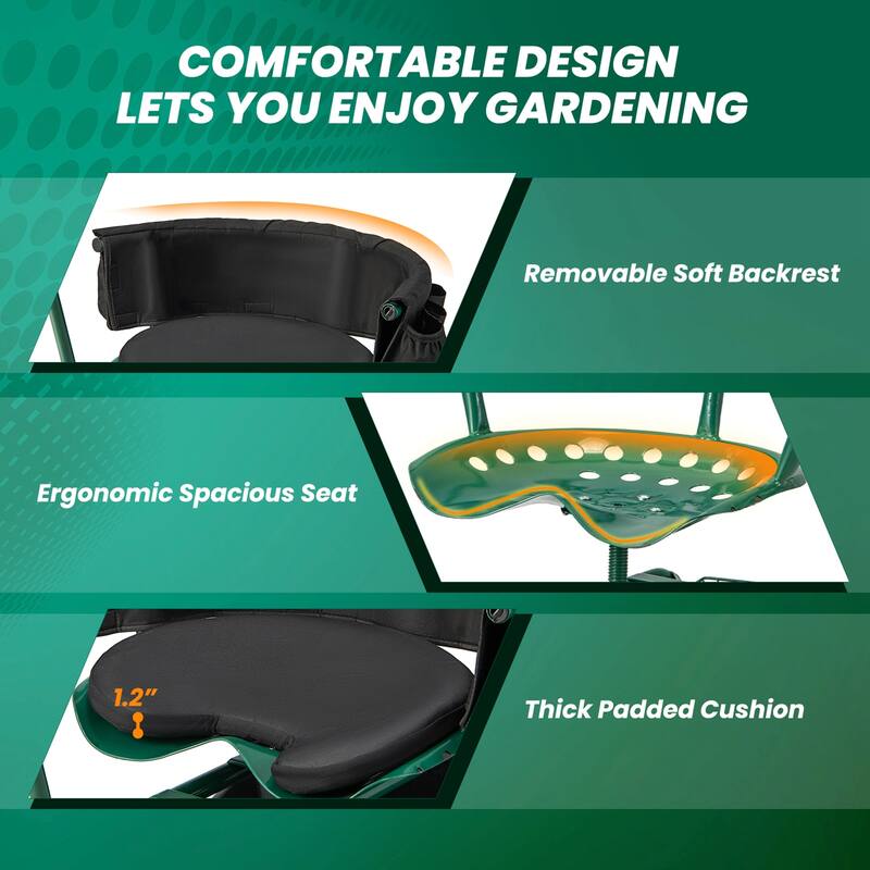 Costway Rolling Garden Cart Outdoor Gardening Workseat withAdjustable - See Details