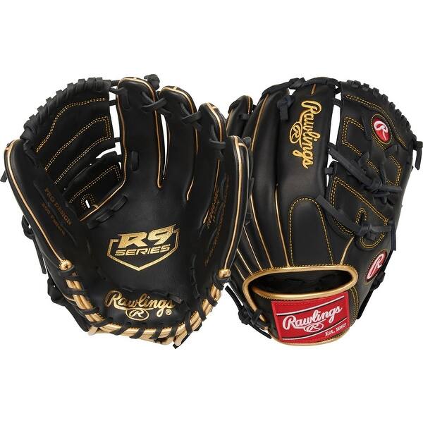 slide 2 of 8, R9 Series 12 inches Baseball Glove, 2-Piece Solid Web / Black / Gold