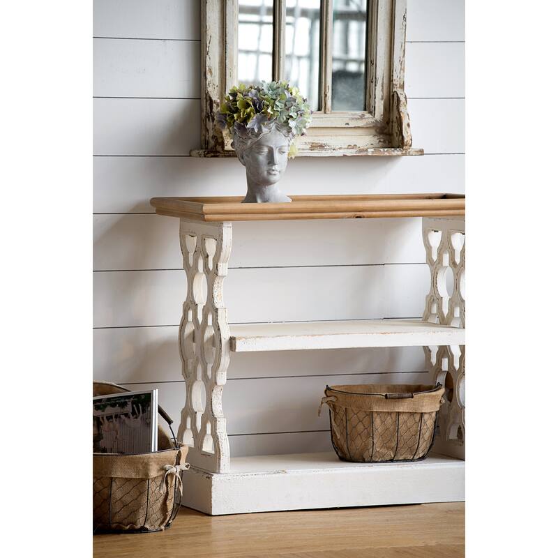 35.5" x 14" x 32" Distressed and Natural Wood Shelf Tray