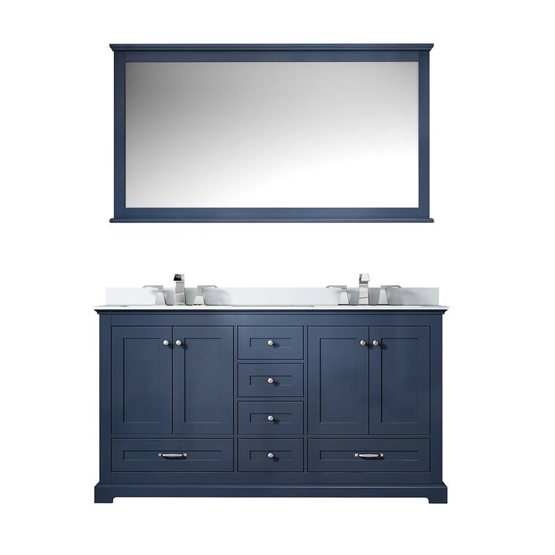 Dukes 60 in. W x 22 in. D White Double Bath Vanity, Cultured Marble Top, Faucet Set, and 58 in. Mirror