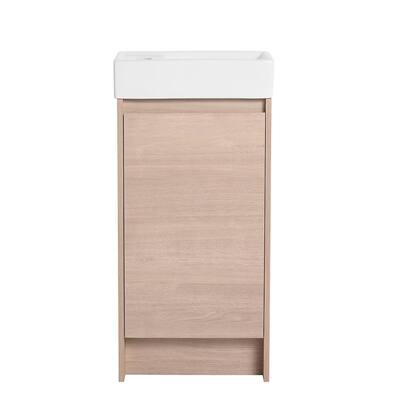 16 in. Plywood Freestanding Bathroom Vanity Set in Plain Light Oak with Integrated Ceramic Sink
