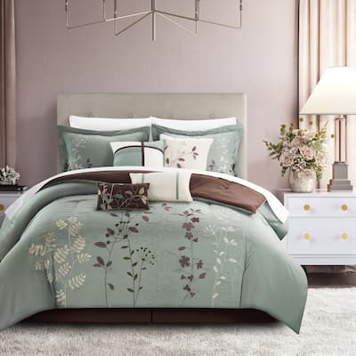 Chic Home Fortuno 8-Piece Embroidered Comforter Set, Sage