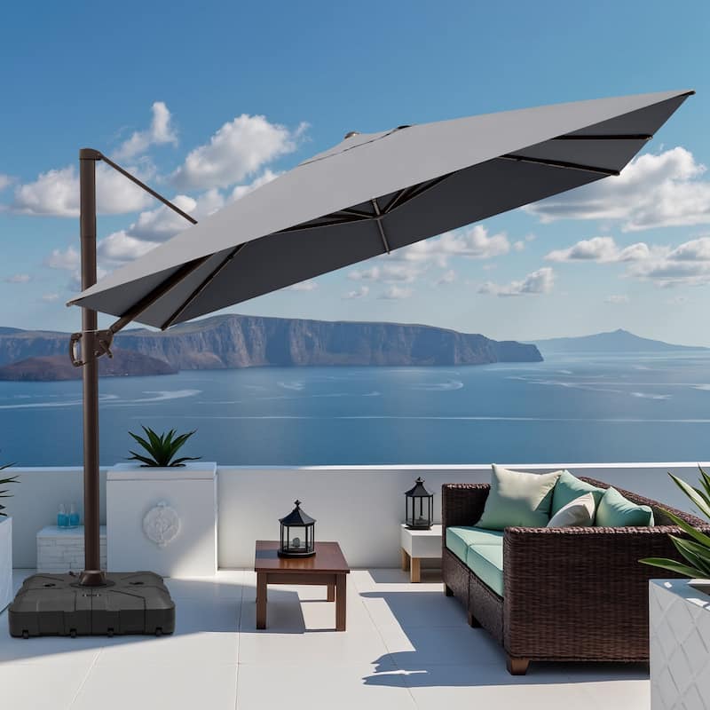 Pellebant 9 FT x 11 FT Outdoor Cantilever-Offset Umbrella with Base Stand - Dark Grey