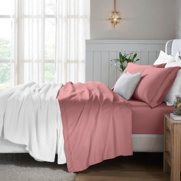 slide 2 of 5, Superior Egyptian Cotton 650 TC Deep Pocket Sheet Set California King - 15"Deep Pocket - Blush
