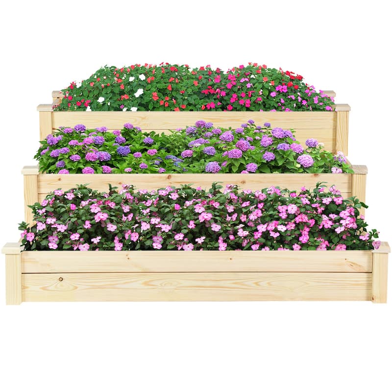 3-Tier Wooden Raised Bed Garden Planting Box Growing Flower Vegetables