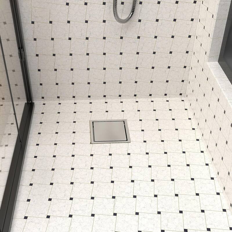 4/6-Inch Square Shower Drain, Reversible Tile Insert