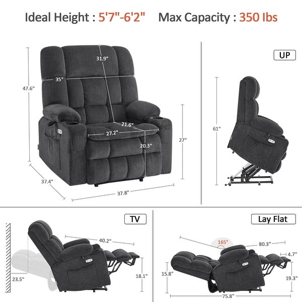 dimension image slide 3 of 5, MCombo Dual Motor Power Lift Recliner Chair with Massage and Heat for Big People, Fabric R7891 (Large-Wide)