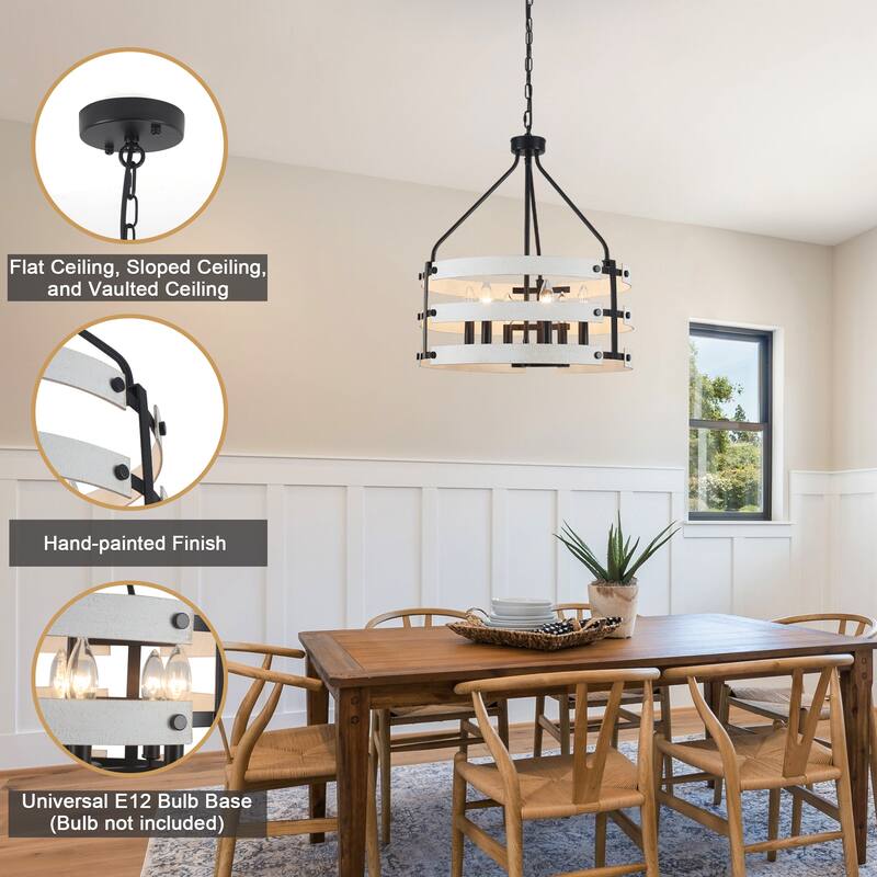 6-light Farmhouse Circle Foyer Pendant Light Hanging Island Chandelier for Dining Room
