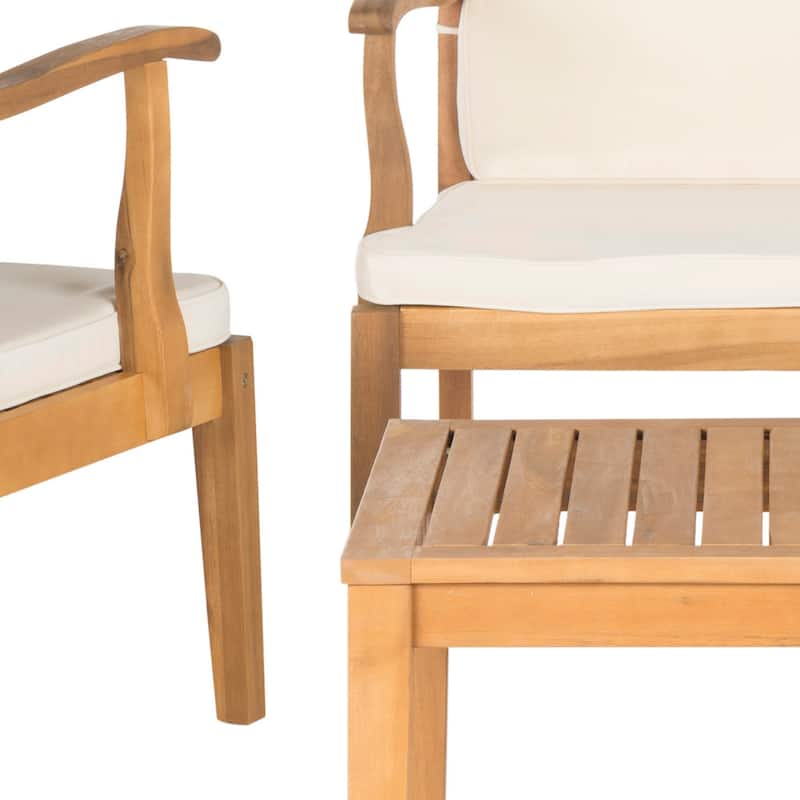 SAFAVIEH Outdoor Maryam Acacia Wood 4-Piece Patio Set - 48W x 32D x 25H