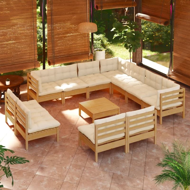 vidaXL Solid Pinewood Patio Lounge Set 12 Piece with Cushions Multi Colors