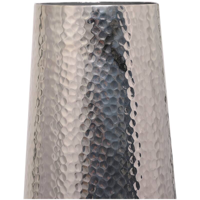 Silver Aluminum Metal Tall Hammered Vase
