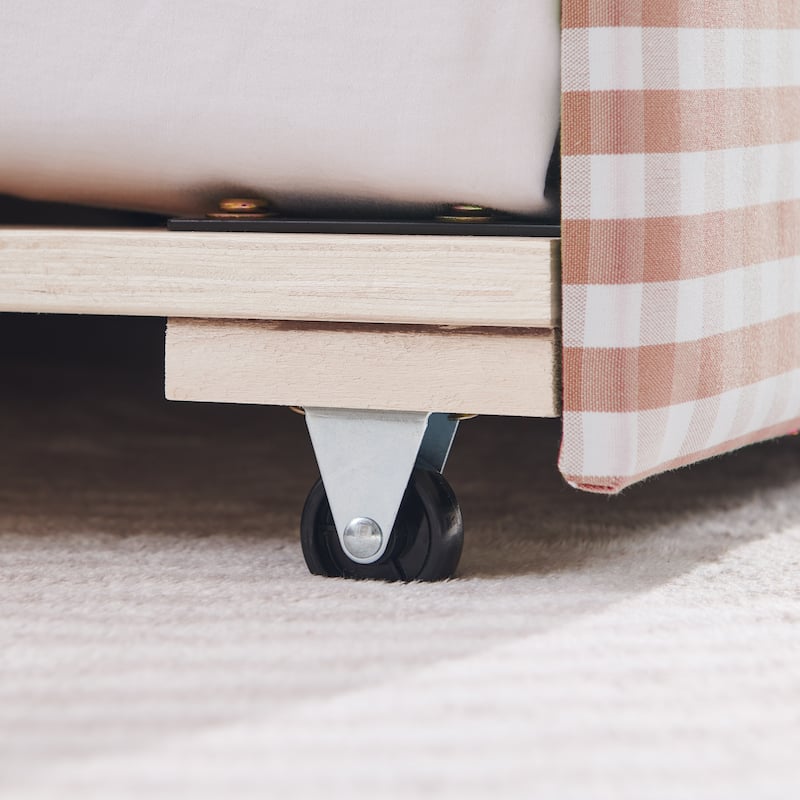 Full Size Gingham Daybed with Twin Trundle, USB Port, Wave Shaped Design & Linen Fabric - No Box Spring Needed