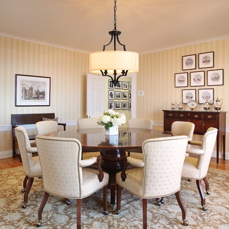 Modern 3 - Light Candle Style Drum Shaded Black/Gold Chandelier