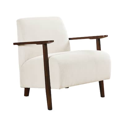 Bernie Accent Club Chair, Beige Corduroy, Dark Brown Solid Wood Frame