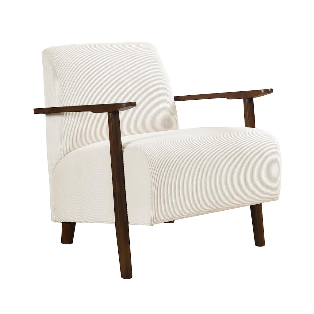 Bernie Accent Club Chair, Beige Corduroy, Dark Brown Solid Wood Frame