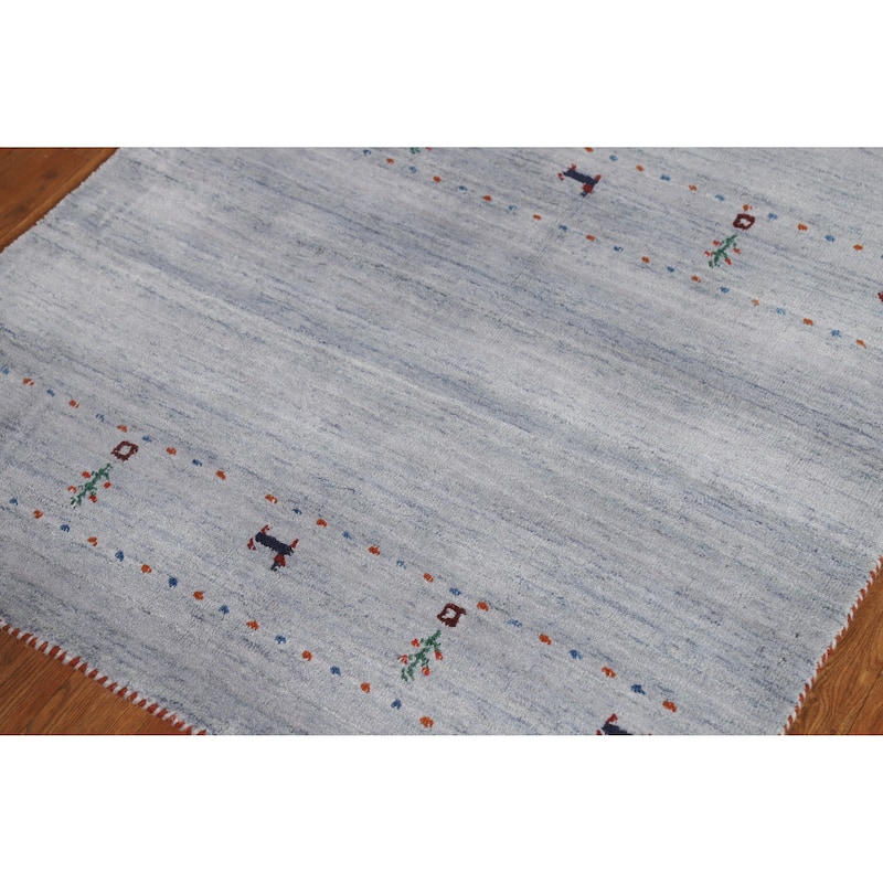 Hand Knotted Oriental 100% Wool Carpet Tribal Tribal Greys & Charcoal Gabbeh Area Rug - 4' 10'' X 3' 1''