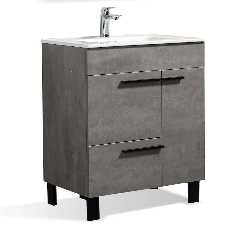 Freestanding Bathroom Vanity Set in Concrete Grey with Integrated Ceramic Sink