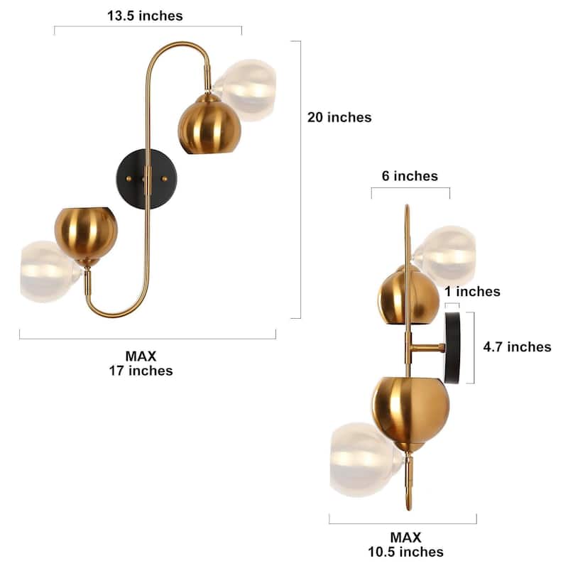Modern Black Gold 2-Light Metal Dome Wall Sconces Dimmable Bathroom Vanity Lights
