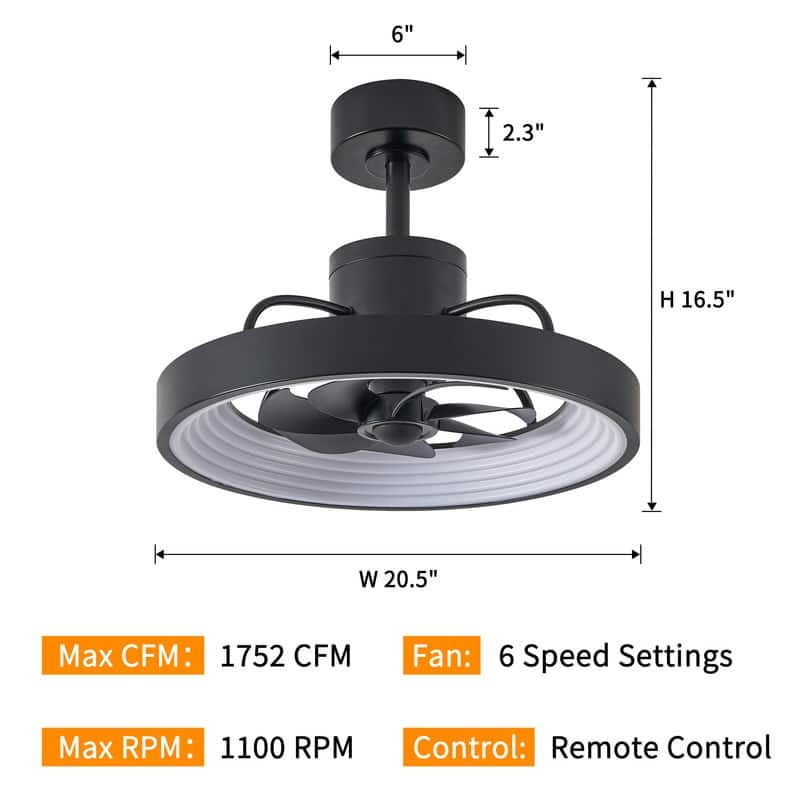 KAWOTI 20.5" Modern Integrated LED Fandelier with Remote Control - Black