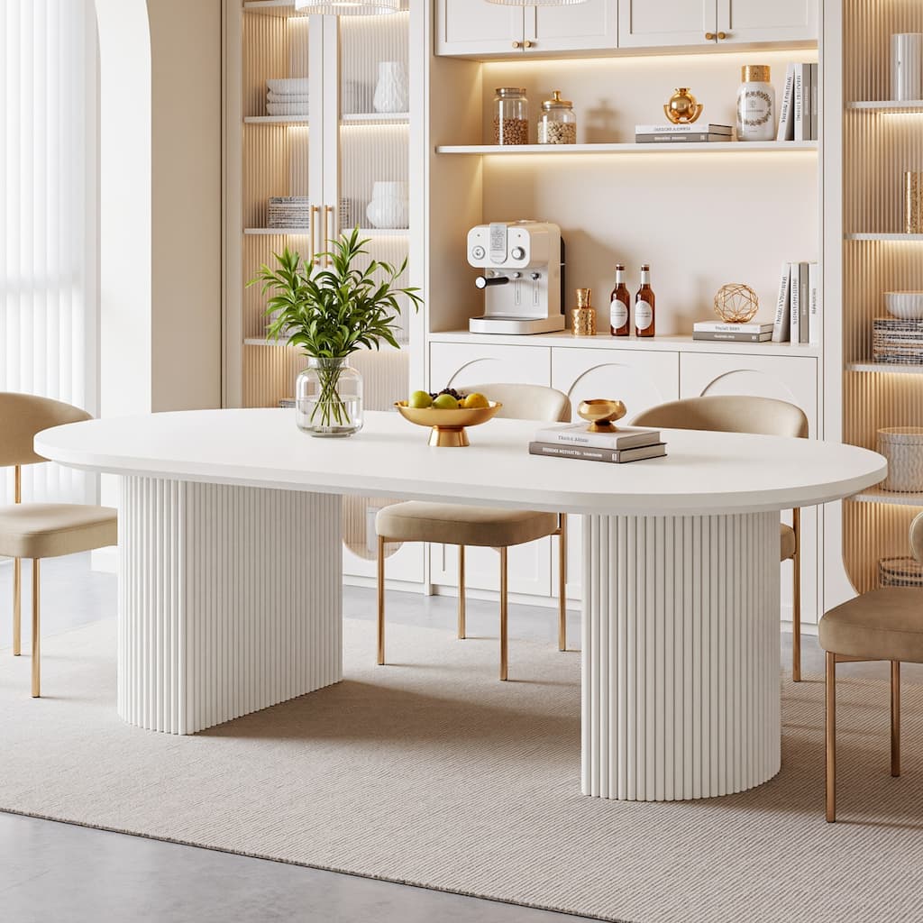 63-Inch Modern Dining Table, Cream White Kitchen Table for 4-6