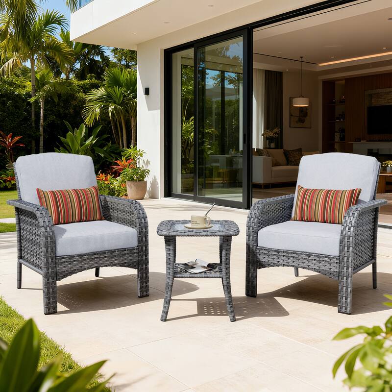 XIZZI 3-Piece Outdoor Wicker Patio Chair Set with Side Table - Grey