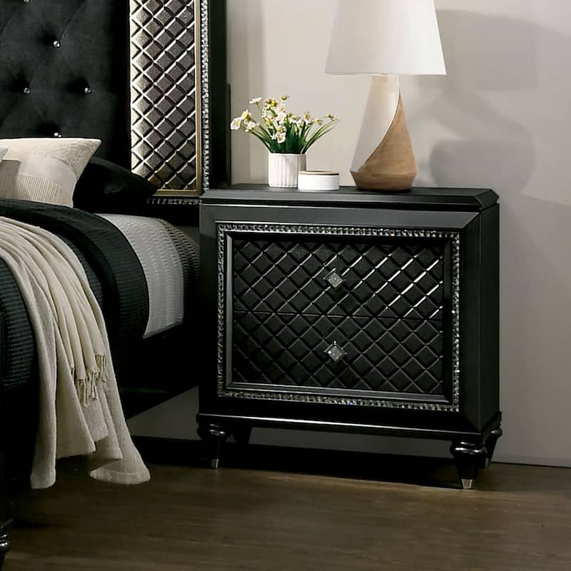 Bejo Glam Grey Wood Diamond Mirror Trim 2-Drawer Nightstand by Furniture of America - Metallic Grey