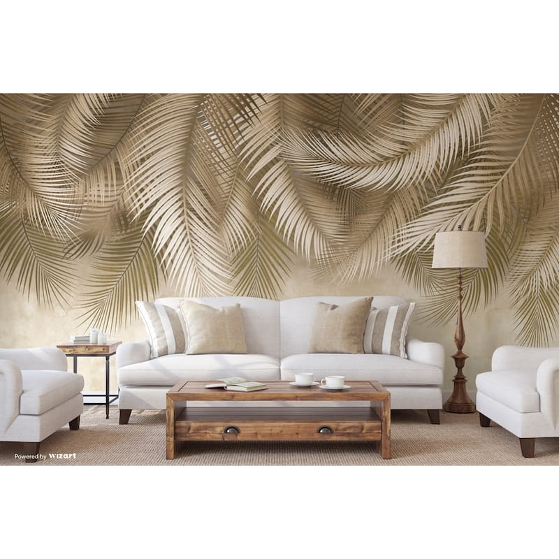 Tropical Palm Leaf Wallpaper Mural - Brown - W:204" x H:110"