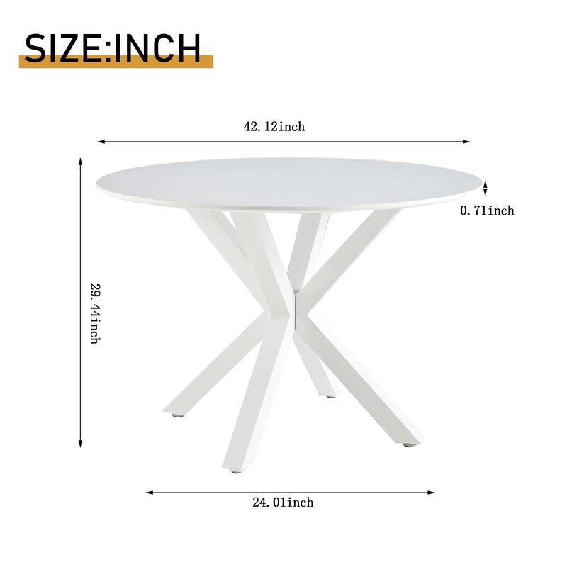 42 Inch Dining Table With Round Table Top and Steel Cross Legs - 29"H x 42"L x 42"W