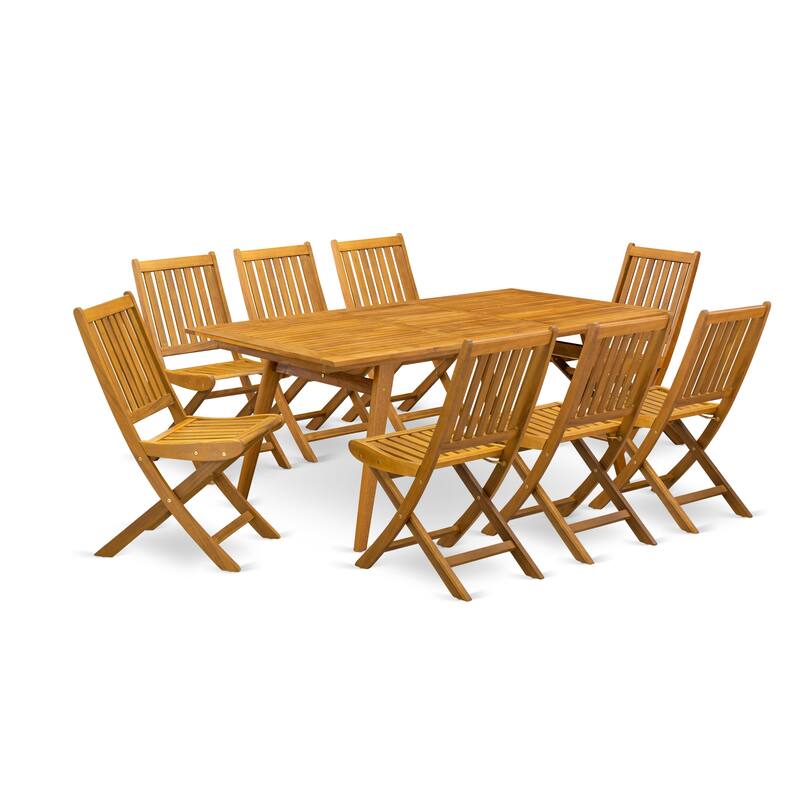 Outdoor Set - Chairs with Slatted Back and Rectangular Table with Wood 4 legs - Natural Oil Finish (Pieces Option) - 72