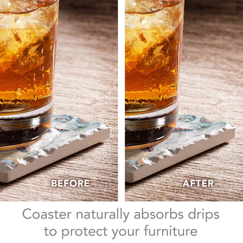 Absorbent Stone Beverage Coasters - Set of 4 - Jewels of the Sea - Multi-157
